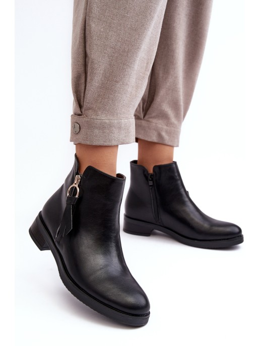 Women's Leather Flat Boots Black Vasica