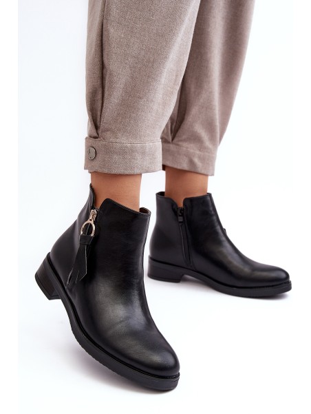 Women's Leather Flat Boots Black Vasica