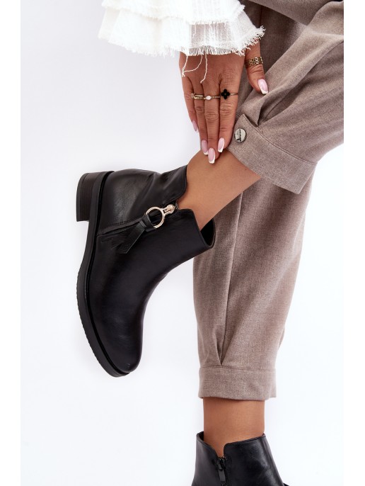 Women's Leather Flat Boots Black Vasica