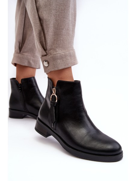 Women's Leather Flat Boots Black Vasica