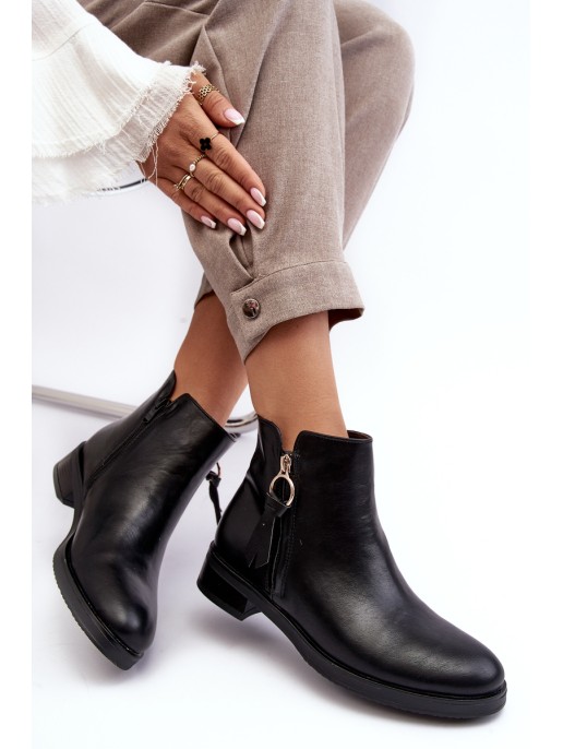 Women's Leather Flat Boots Black Vasica