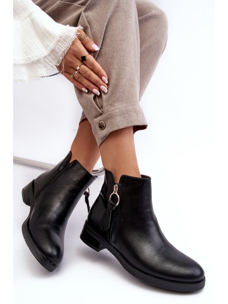 Women's Leather Flat Boots Black Vasica