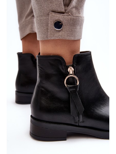 Women's Leather Flat Boots Black Vasica