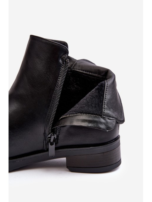 Women's Leather Flat Boots Black Vasica