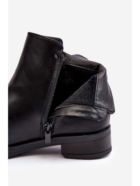 Women's Leather Flat Boots Black Vasica