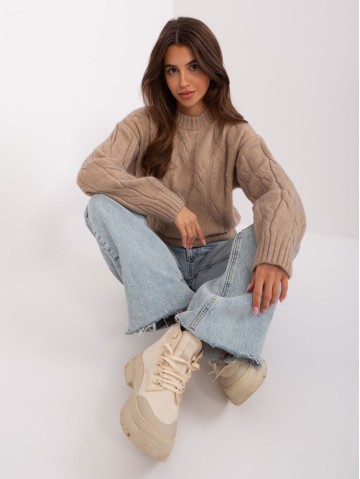 Sweter-AT-SW-0146.10P-ciemny bezowy