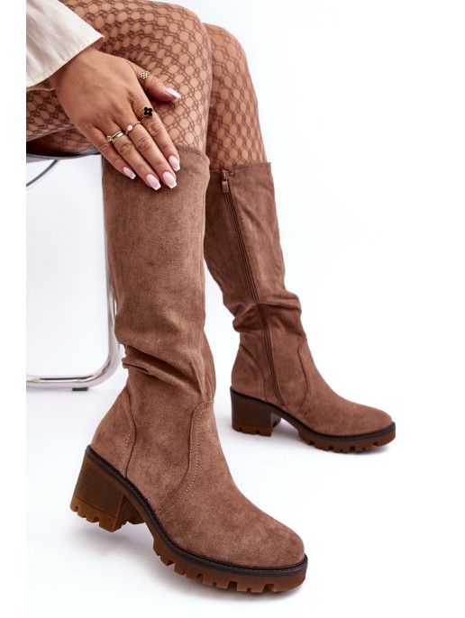 Women's Knee-High Low Heel Boots Brown Beveta