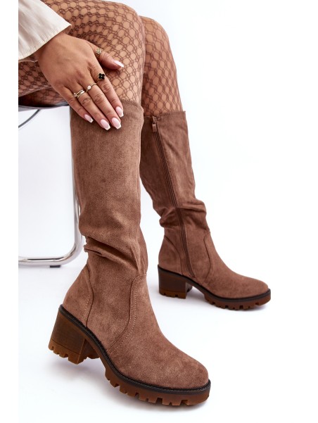Women's Knee-High Low Heel Boots Brown Beveta
