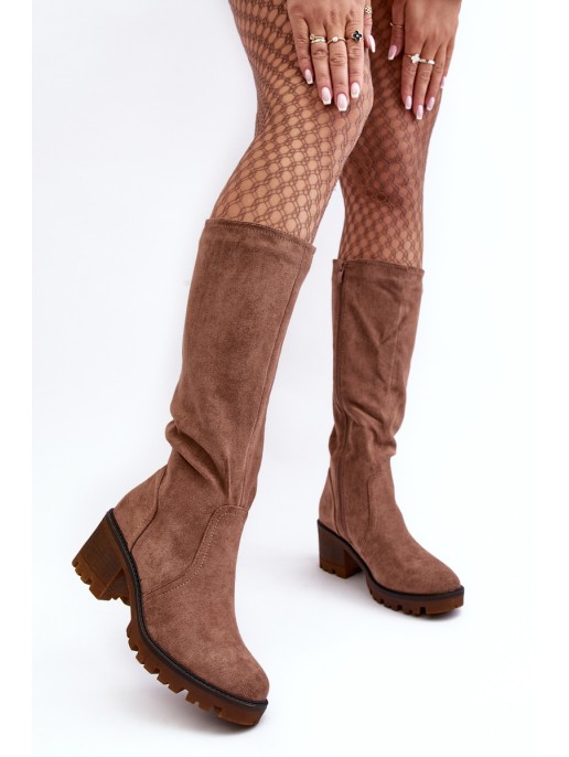 Women's Knee-High Low Heel Boots Brown Beveta