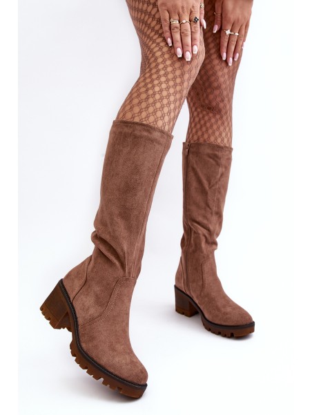 Women's Knee-High Low Heel Boots Brown Beveta