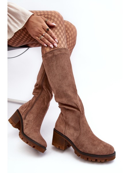 Women's Knee-High Low Heel Boots Brown Beveta