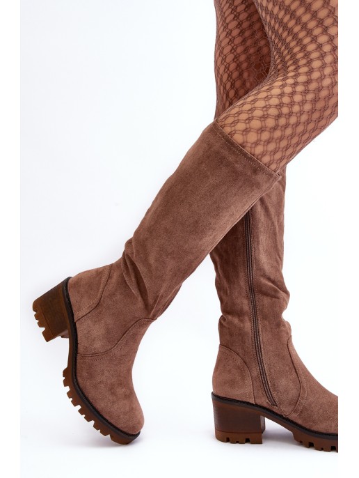Women's Knee-High Low Heel Boots Brown Beveta
