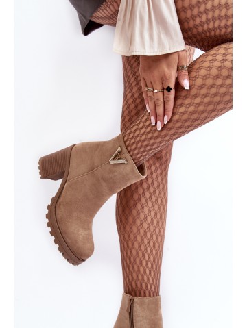 Women's Suede Boots On Heel With Decoration Beige Strong 2
