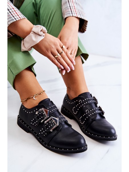 Women's Leather Brogues With Buckles Lu Boo Black