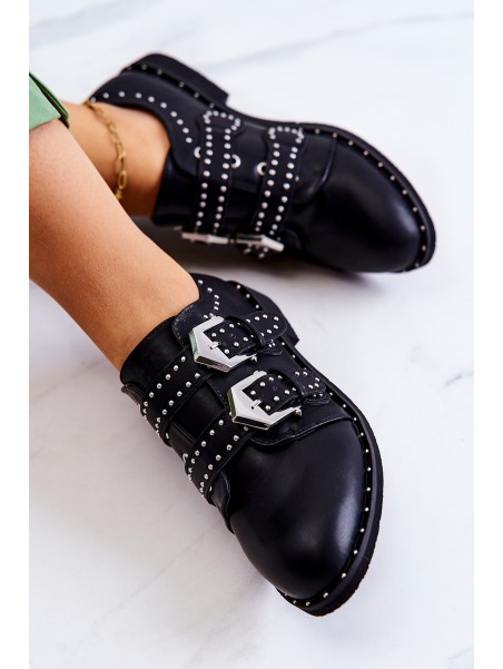 Women's Leather Brogues With Buckles Lu Boo Black