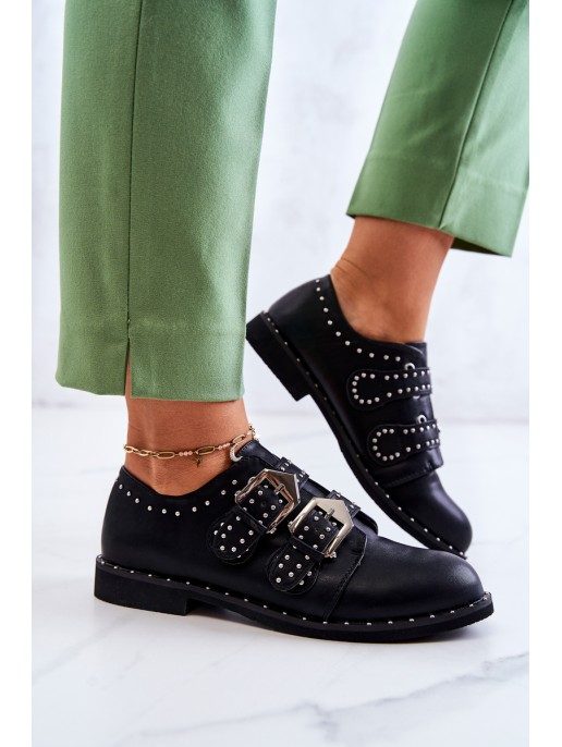 Women's Leather Brogues With Buckles Lu Boo Black