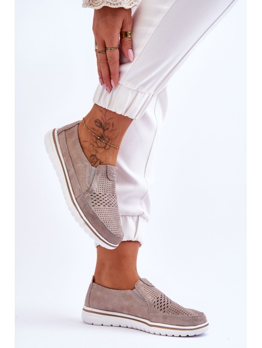 Suede Slip-on Shoes Beige-Gold Inez