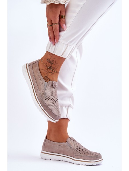 Suede Slip-on Shoes Beige-Gold Inez