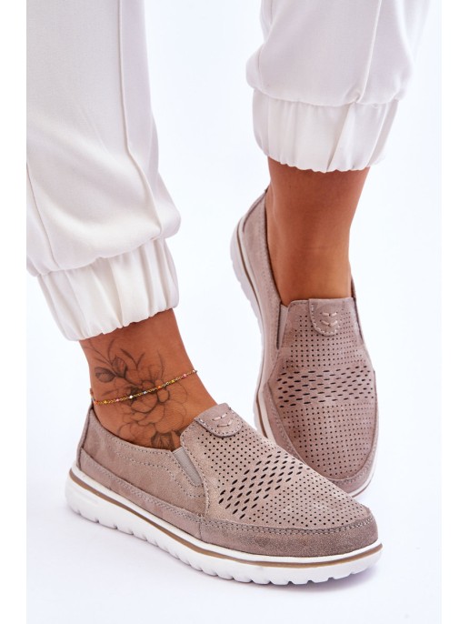 Suede Slip-on Shoes Beige-Gold Inez