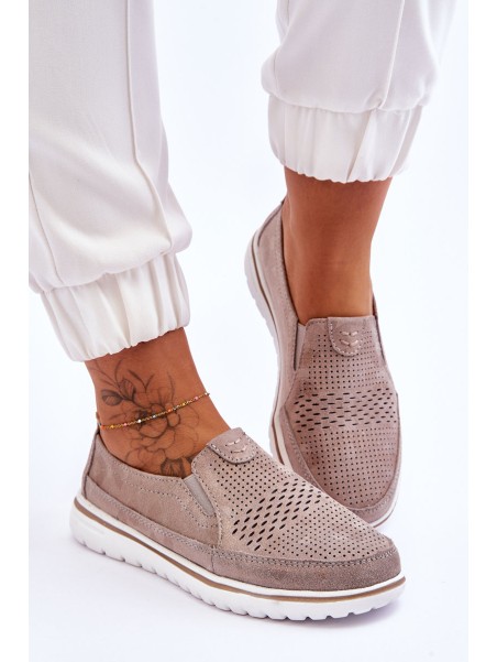 Suede Slip-on Shoes Beige-Gold Inez