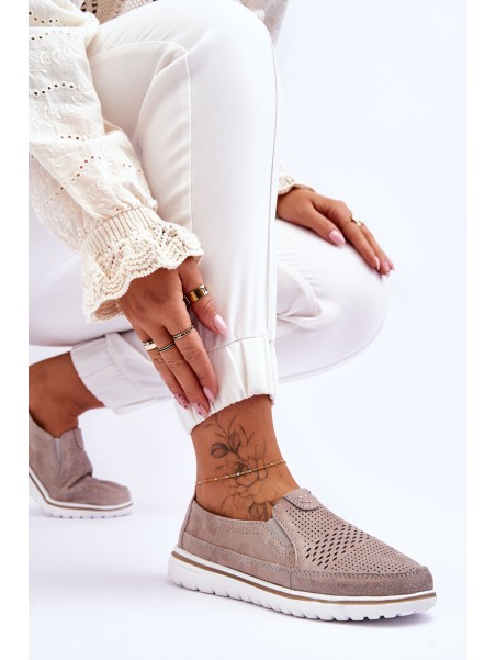 Suede Slip-on Shoes Beige-Gold Inez