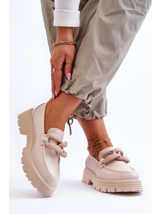 Leather Moccasins Shoes Big Star LL274581 Beige