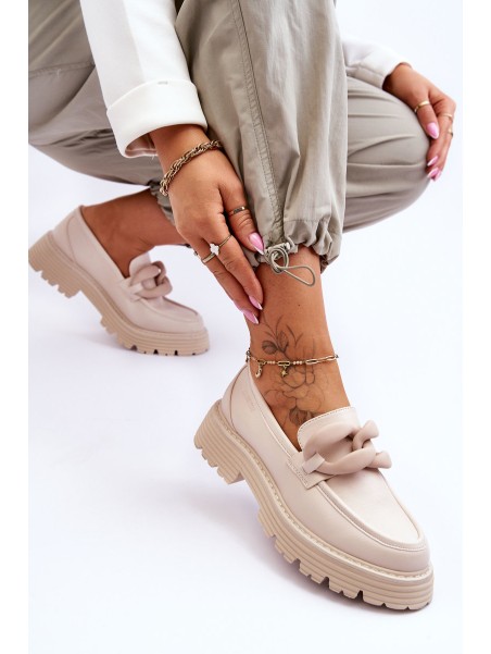 Leather Moccasins Shoes Big Star LL274581 Beige