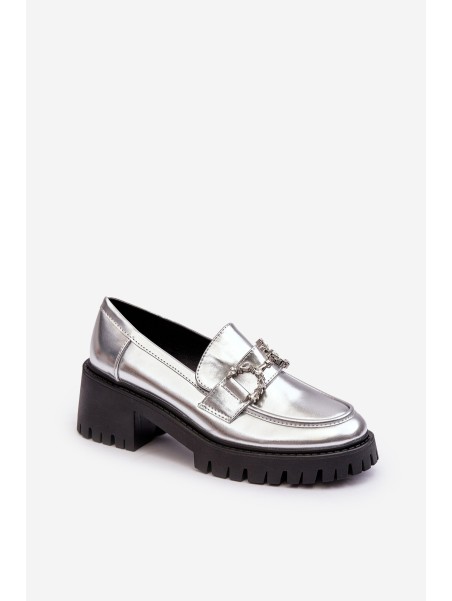 Women's Leather Half-Boots On Massive Heel Silver Lemmitty