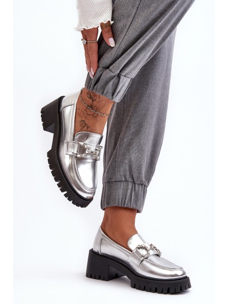 Women's Leather Half-Boots On Massive Heel Silver Lemmitty