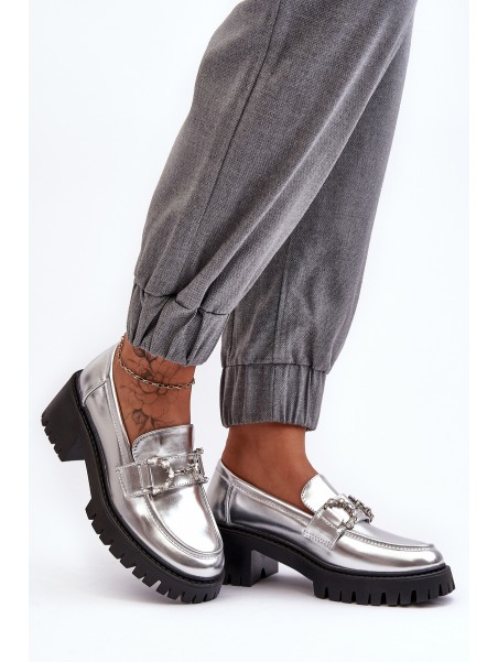 Women's Leather Half-Boots On Massive Heel Silver Lemmitty