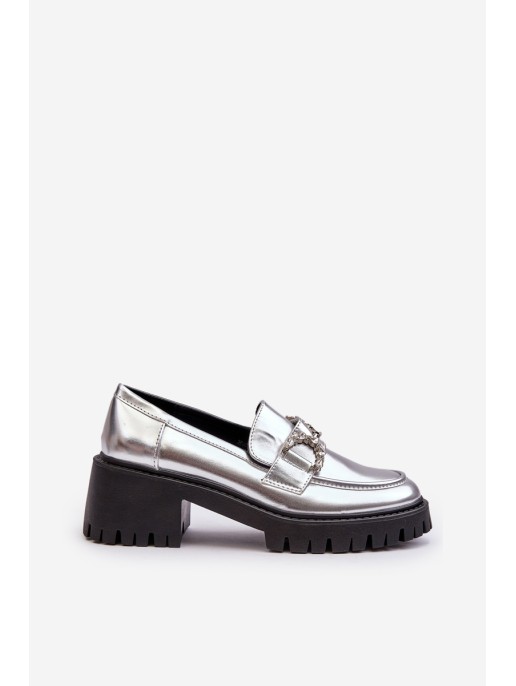 Women's Leather Half-Boots On Massive Heel Silver Lemmitty