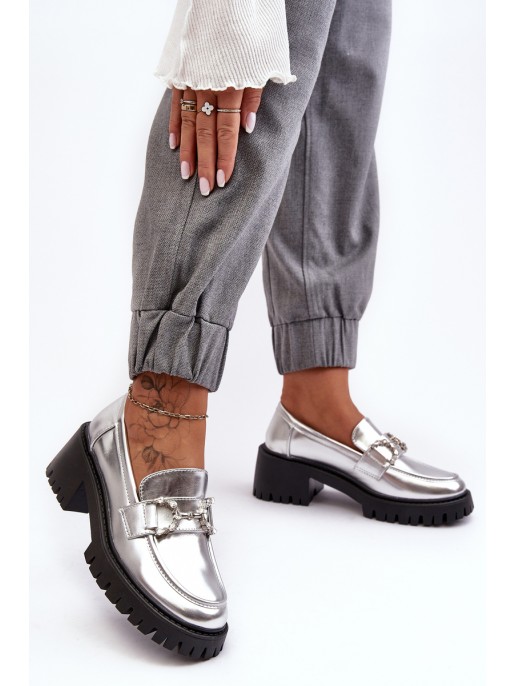 Women's Leather Half-Boots On Massive Heel Silver Lemmitty