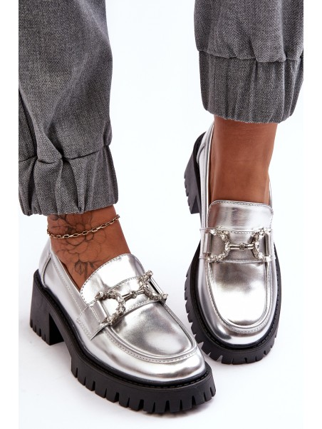 Women's Leather Half-Boots On Massive Heel Silver Lemmitty