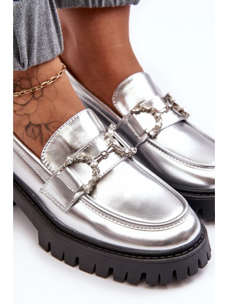 Women's Leather Half-Boots On Massive Heel Silver Lemmitty