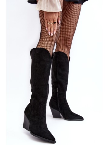 Suede Cowboy Boots Fashionable Black Delia 2