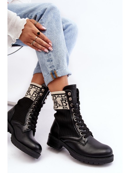 Women's Ankle Boots Brogues with Sock Black Hakina