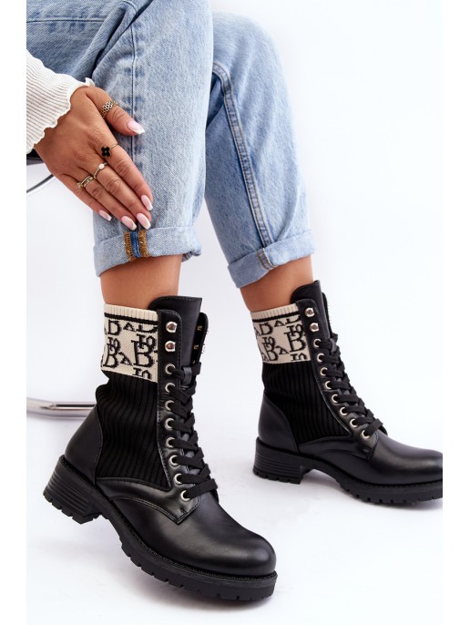 Women's Ankle Boots Brogues with Sock Black Hakina Women's Ankle Boots Brogues with Sock Black Hakina