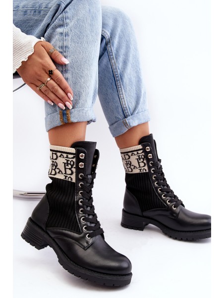 Women's Ankle Boots Brogues with Sock Black Hakina