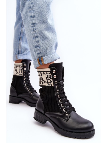 Women's Ankle Boots Brogues with Sock Black Hakina