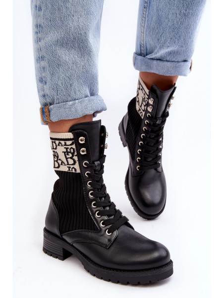 Women's Ankle Boots Brogues with Sock Black Hakina