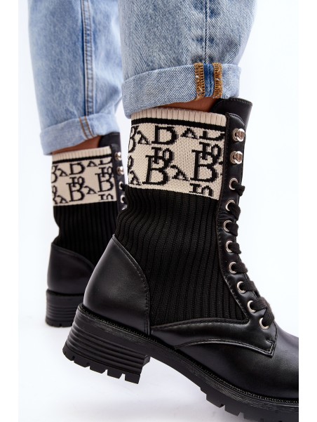 Women's Ankle Boots Brogues with Sock Black Hakina