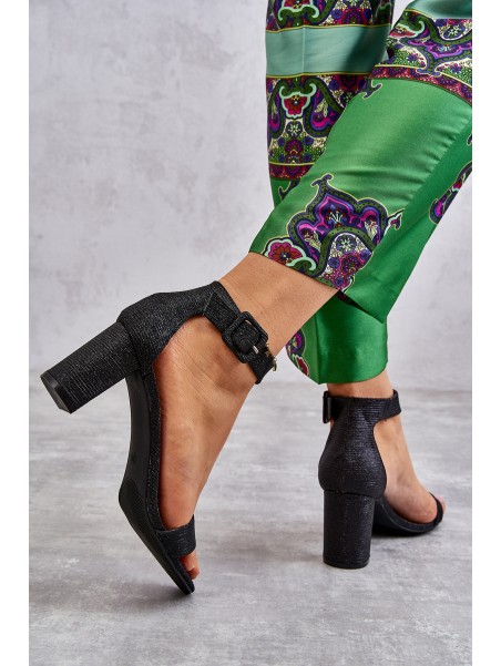 Glossy Heel Sandals Black Maxim