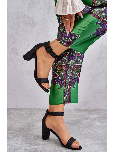 Glossy Heel Sandals Black Maxim