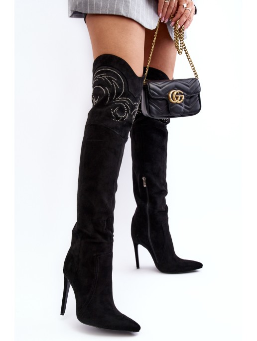 Women's Knee-High Heels Boots Black Vessy
