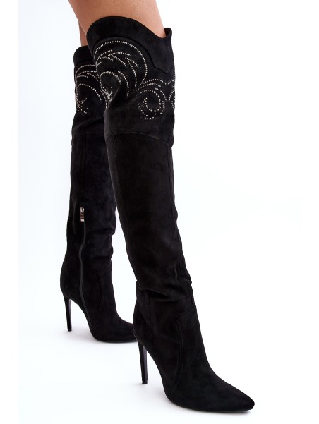 Women's Knee-High Heels Boots Black Vessy