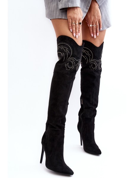 Women's Knee-High Heels Boots Black Vessy