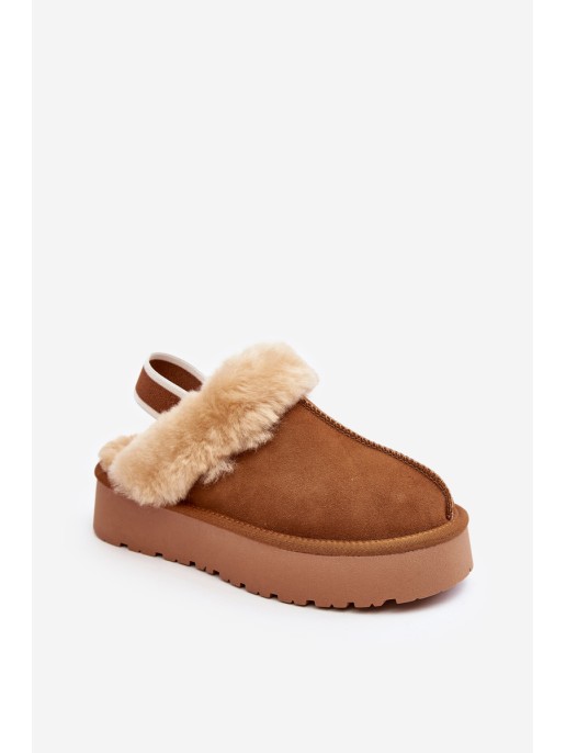 Women's Slippers On Platform With Fur Camel Sophienne