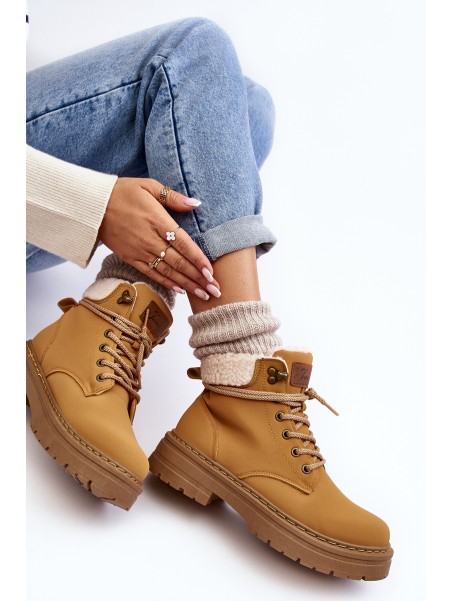 Women's Leather Trappers With Fur Camel Lynnvia