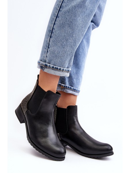 Women's Low Boots Ankle Boots with Embellishment Black Donname