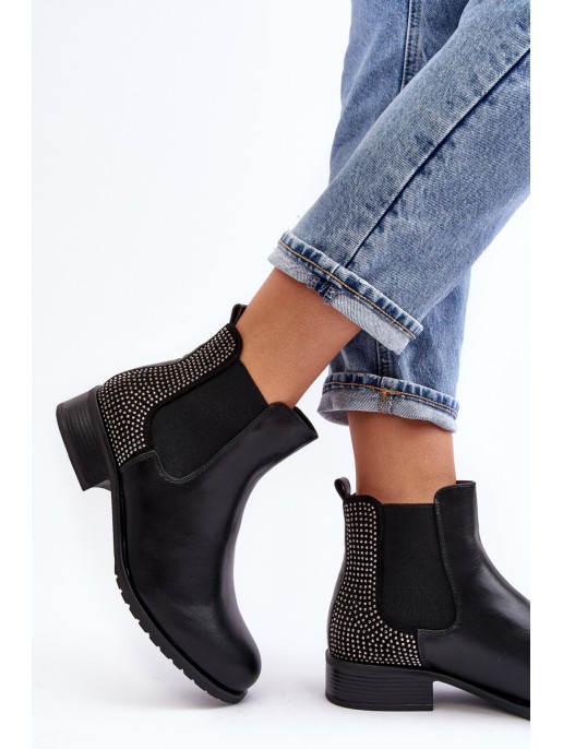 Women's Low Boots Ankle Boots with Embellishment Black Donname Women's Low Boots Ankle Boots with Embellishment Black Donname